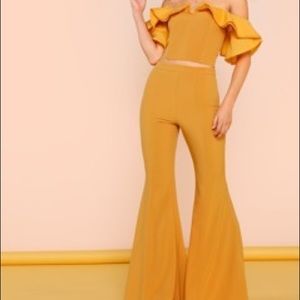 Two piece Ruffle Crop Top and Flared Dress Pants